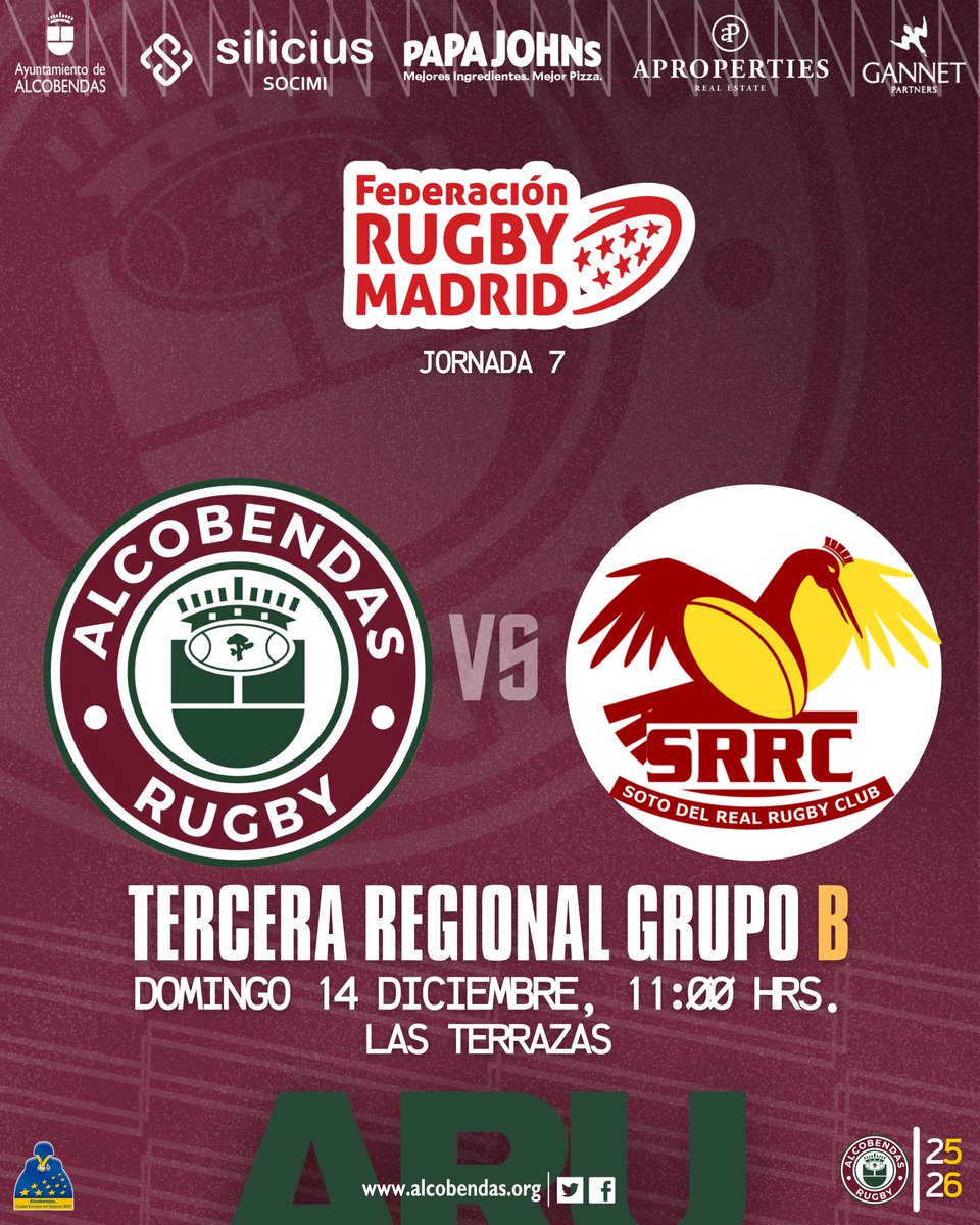 Tercera Regional – Grupo B | J7
Partidazo en Las Terrazas: el Silicius Alcobendas Rugby C recibe este domingo a Soto del Real, líder de la liga, duelo que marca temporada.

Cuando la clasificación aprieta, este grupo compite unido.
#SiempreGranates