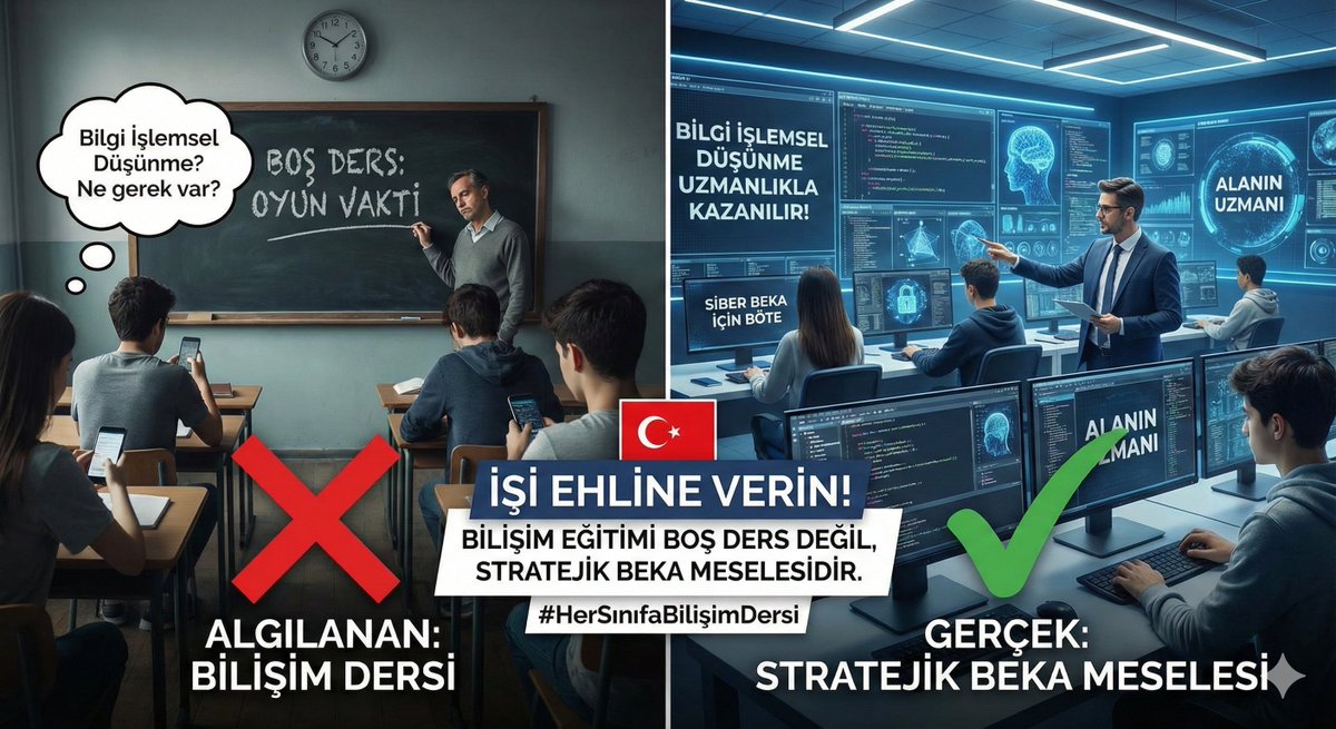 psyduckdiyorki's tweet photo. Bilgi İşlemsel Düşünme (Computational Thinking), herhangi bir branş öğretmeniyle değil, alanın uzmanı BÖTE mezunlarıyla kazanılır. İşi ehline verin. Bilişim eğitimi "boş ders" değil, stratejik beka meselesidir. #HerSınıfaBilişimDersi https://t.co/xPs0mVQC2x
