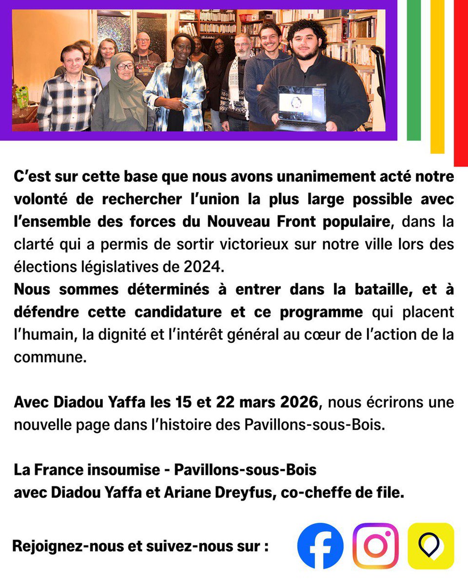 En campagne pour Diadou Yaffa, une femme combattive, engagée dans la vie locale pavillonnaise, et forte d’une longue expérience au sein des collectivités locales. 

Fiers de cette candidature qui place l’humain, la dignité et l’intérêt général au cœur de l’action de la commune!