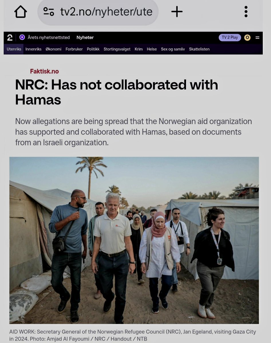 Norway’s TV2 defends the misuse of taxpayer money for terror

<a href="/tv2nyheter/">TV 2 Nyheter</a> wrote an entire article about our tweet but claimed they had “no time” to speak with us — while spending ample time cherry-picking to defend <a href="/NRC_Norway/">Norwegian Refugee Council</a> and <a href="/NRC_Egeland/">Jan Egeland</a>, which have faced allegations of