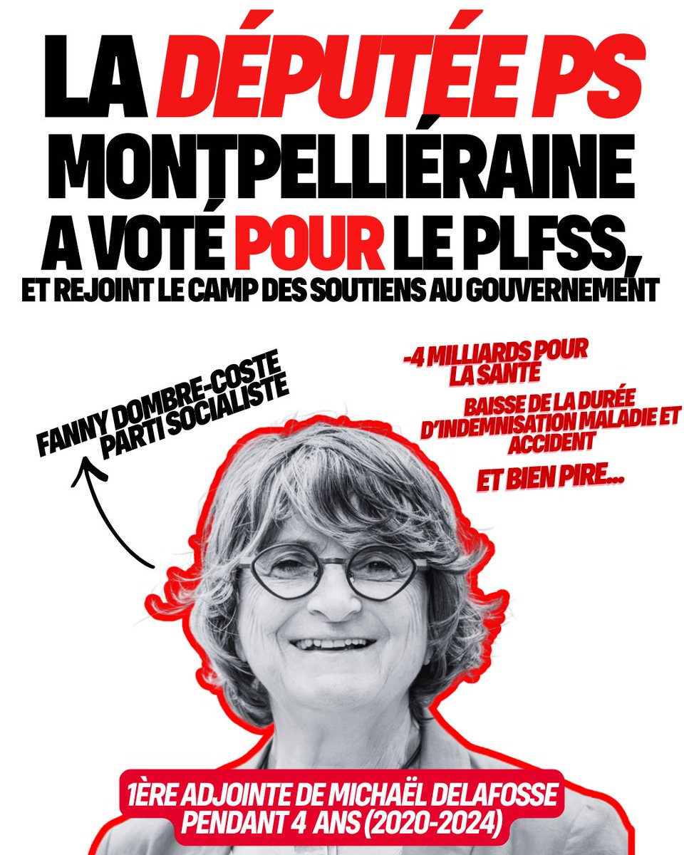 La députée PS Fanny Dombre Coste (ex-première adjointe de Michaël Delafosse) a changé d'alliance en votant en faveur du projet de loi de finances sur la Sécurité sociale (PLFSS)

Elle devient un soutien actif du gouvernement et de ses politiques de malheur !

Rejoignez LFI !
