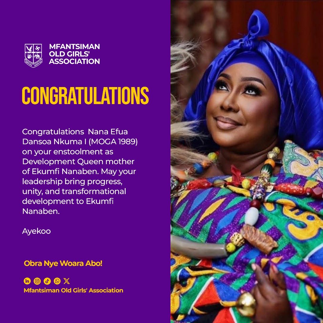 Congratulations Nana Efua Dansoa Nkuma I (Gifty Anti) on your enstoolment as the Development Queen mother of Ekumfi Nanaben.