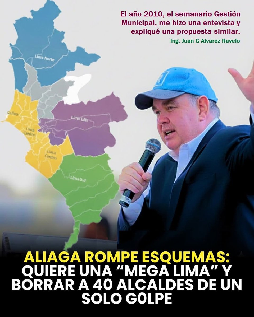 OthonielCarril1's tweet photo. Raza!!
ALIAGA PROPONE “MEGA LIMA” CON CUATRO ALCALDÍAS.
@rlopezaliaga1, habría lanzado esta propuesta: "reducir Lima a cuatro grandes alcaldías metropolitanas Lima Norte, Sur, Este y Oeste y sumar una autoridad especial exclusivamente para San Juan de Lurigancho".
#JoderPe.!! https://t.co/uYCefazMYm