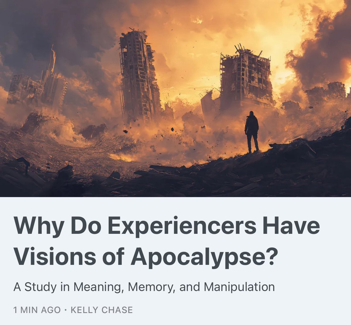 UFO_Rabbit_Hole's tweet image. In this post, I explore a question that I find myself coming back to again and again—why do experiencers so often have visions of the end of the world?

I don’t think this is incidental. I suspect it might be one of the keys to unraveling the phenomenon itself. 

Link below ⬇️