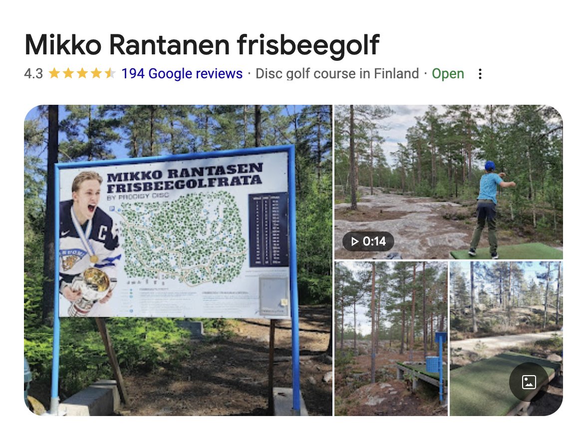 BR_OpenIce's tweet photo. Turns out Mikko Rantanen has a disc golf course named after himself in his hometown of Nousiainen, Finland 🥏⛳️

(h/t @valtterikarjula) https://t.co/TBIaz3wHTy