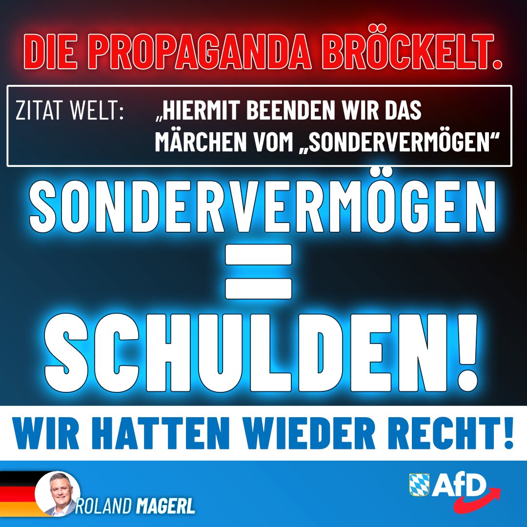 Plötzliche Erleuchtung bei #WELT?

👉 „Hiermit beenden wir das Märchen vom #Sondervermögen‘“ — schreiben sie jetzt selbst.

Mehr auf: rolandmagerl.de/ploetzliche-er…