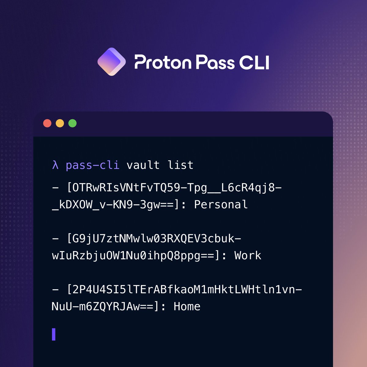 The Proton Pass CLI, which was recently released as a beta, is now officially launched!

Enable faster workflows, reduce context switching, and implement secure automation across local development, servers, and CI/CD environments with this new and secure Command Line Interface.
