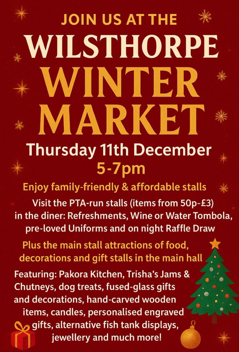 🎄The PTA Winter Market is taking place tomorrow and we hope to see lots of families there 🎄 

🎁 The perfect opportunity for Christmas Shopping 🎁