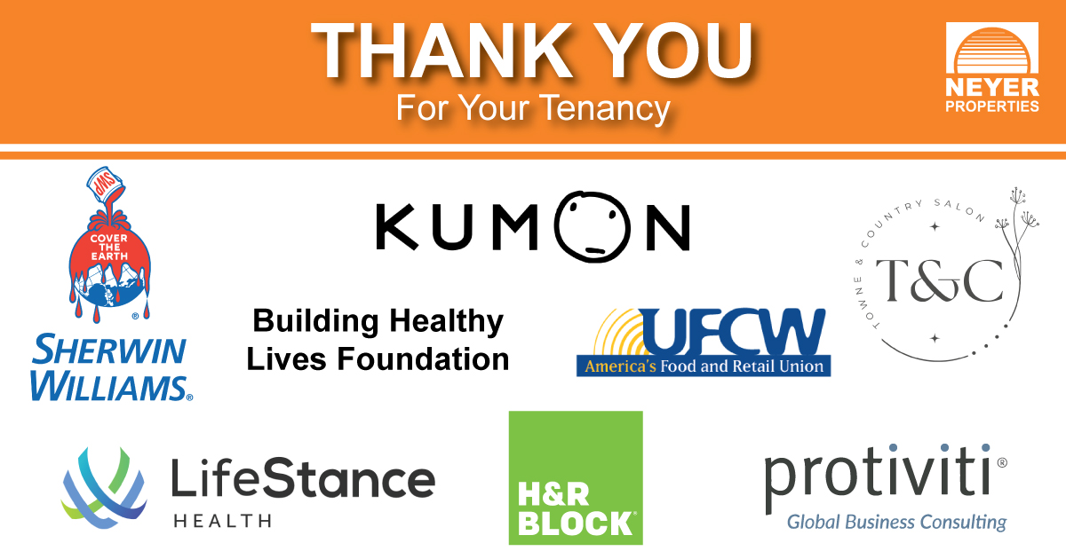 Neyer Properties would like to recognize all of our tenants with anniversaries in December. Thank you for your continued tenancy!

#TenantAppreciation #CRE <a href="/lifestanceUS/">LifeStance Health</a> <a href="/HRBlock/">H&R Block</a> <a href="/Protiviti/">Protiviti</a> <a href="/UFCW/">UFCW</a> <a href="/SherwinWilliams/">Sherwin-Williams</a> <a href="/Kumon_NA/">Kumon North America</a>