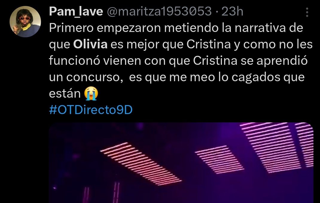 con que rostro subís esto si vos no te sacas a olivia de la boca y le estan haciendo campaña sucia a la piba por tener güita, ser linda y tener malas galas jajja

Me encanta Cris, aclaro.

#OTDirecto10D