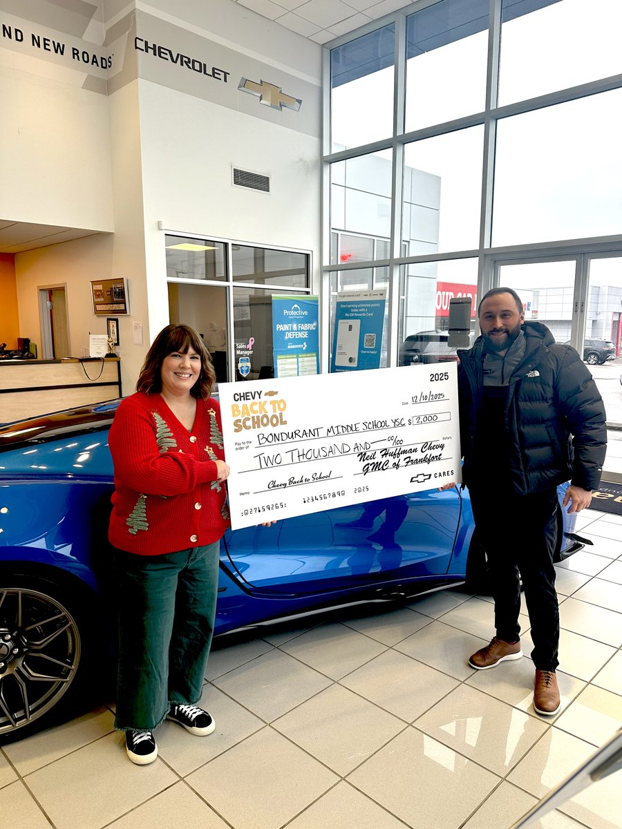 HuffmanChevyGMC's tweet photo. Thanks to you, the 2025 Chevy Back to School test drive event was a success!👏We are proud to be able to donate $2,000 to Bondurant Middle School Youth Service Center‼️#teamhuffman https://t.co/3lNK9RU5V7