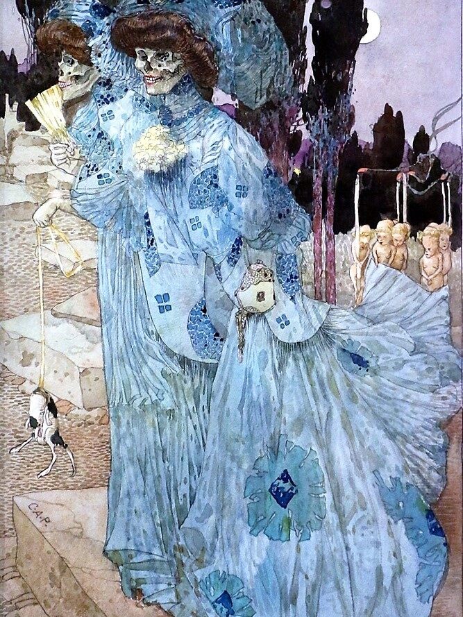 Gustav-Adolf Mossa - Death (Dead) / Les mortes. 1908. Watercolor on paper. Museum of the turn of the century (Fin-de-Siecle Museum), Brussels, Belgium.