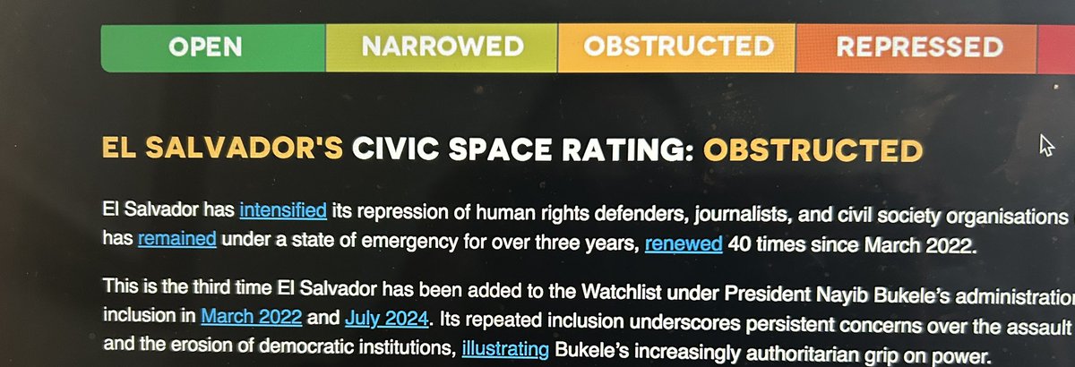 <a href="/factpostnews/">FactPost</a> This is the reason why the Civic Freedom Rating for the US has just been downgraded to “obstructed” from “narrowed” by CIVICUS due to a sharp decline in fundamental freedoms. 

Ps ~ we now share the same rating as El Salvador 😯