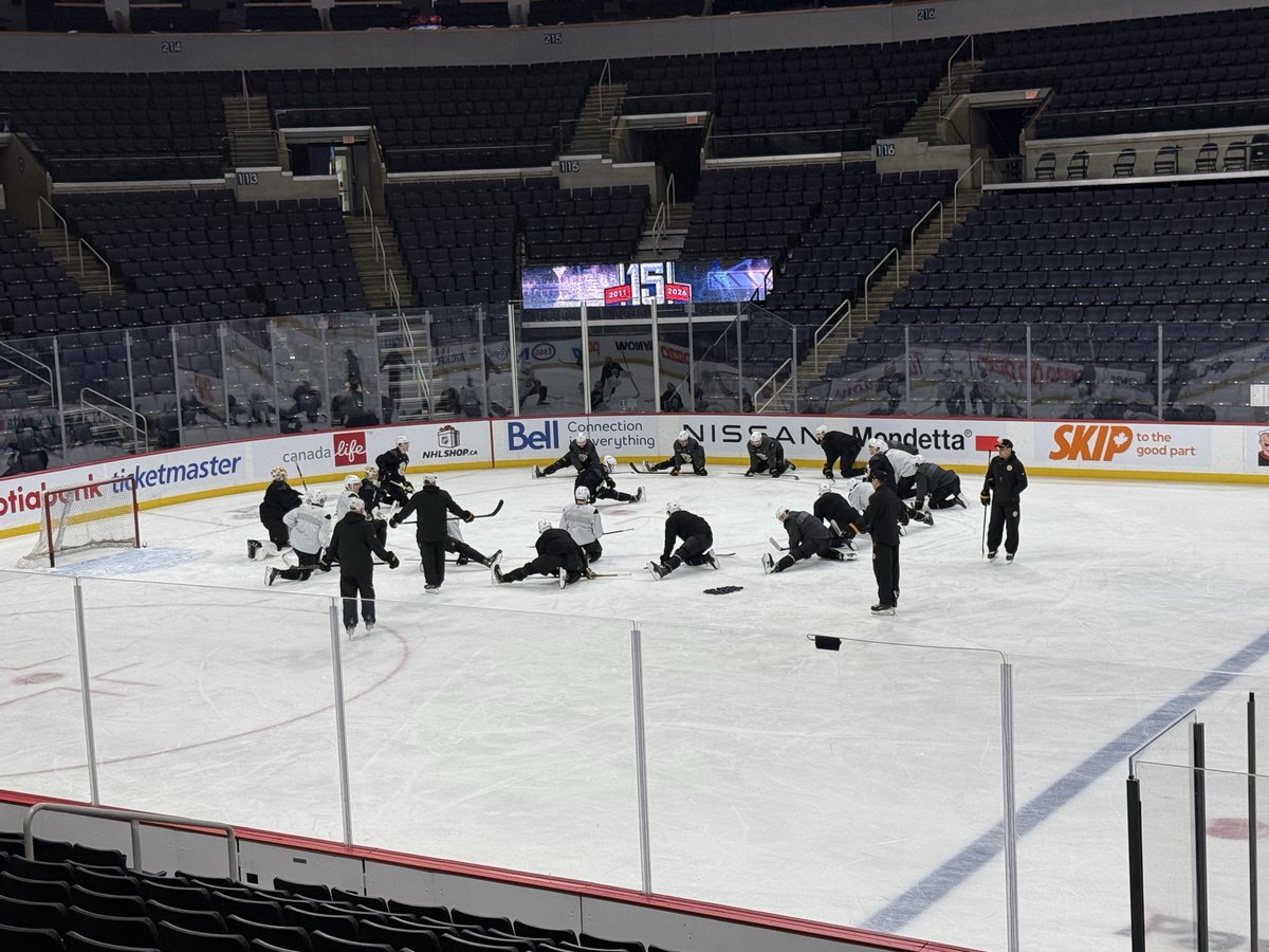 Charlie McAvoy leads the stretch at #Bruins Winnipeg Wednesday practice.