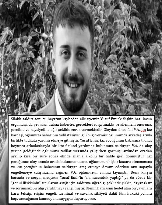 Çocukluk arkadaşımız, Yusuf kardeşimizin Ailesinin olayın açıklanması adına kamuoyuna açıklamasıdır.

Yapılan aklama operasyonuna karşıyız!

Gereken cezai işlemin uygulanmasını talep ediyoruz…

Yusuf için adalet istiyoruz…

#YusufEmirGüner