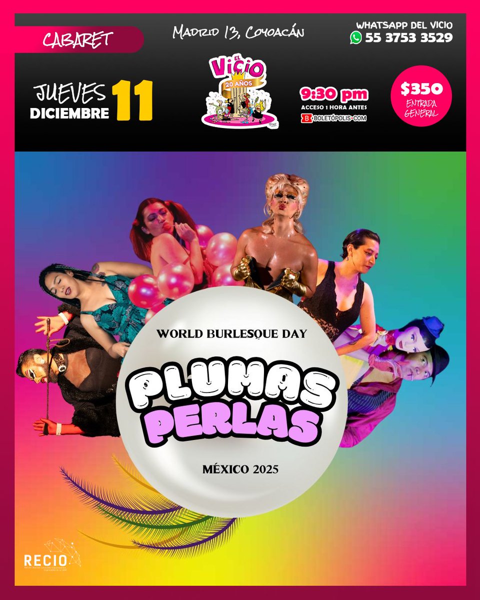 La última noche de burlesque del 2025. PLUMAS Y PERLAS el jueves 11 de diciembre a las 21:30h en El Vicio. Tengo 10 pases dobles ¿Quien dice yo?