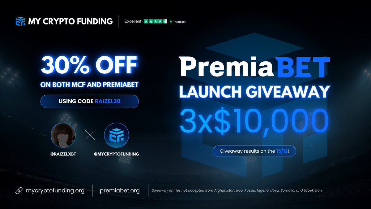 📷 GIVEAWAY TIME! 📷

30% discount on all accounts 

Prize: 3x $10K Evaluation Accounts 💰

To participate:

📷 Follow: 
<a href="/MyCryptoFunding/">My Crypto Funding</a> &amp; <a href="/Raizelxbt/">Raizelxbt</a> 
 
📷 Like, Retweet &amp; tag 3 friends as usual 😉