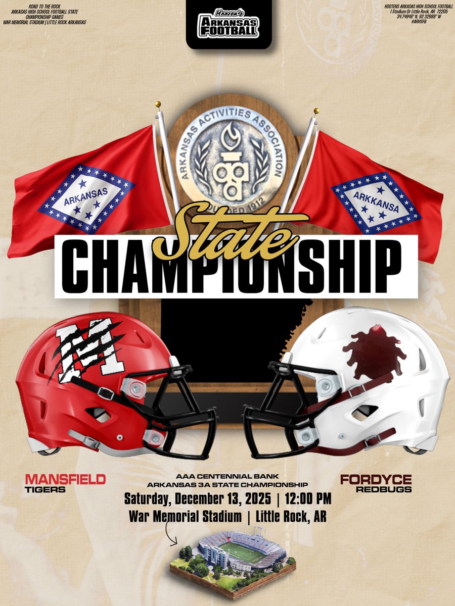 3A AAA Football State Championship Game: Mansfield (13-0) vs. Fordyce (13-1)

🏈 Preview
🏈 Key Matchups
🏈 Predictions

hootens.com/class-3a-week-…

#arkansas #ARHSFB #arhsfbplayoffs #AAAState