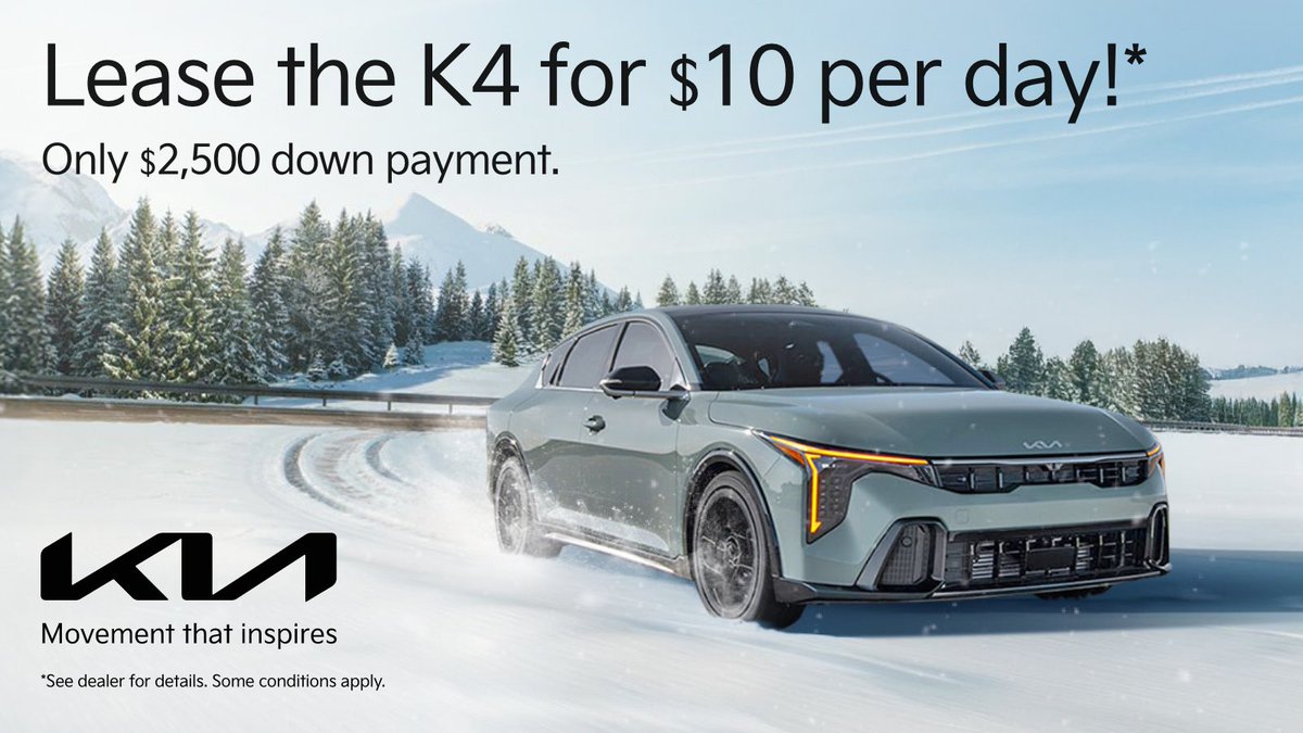 Start 2026 behind the wheel of a Kia K4 for just $10 per day*!

Getting into your dream car has never been this easy.
🔗bit.ly/3MCgTlf

#TurpinKia #KiaK4 #MovementThatInspires
