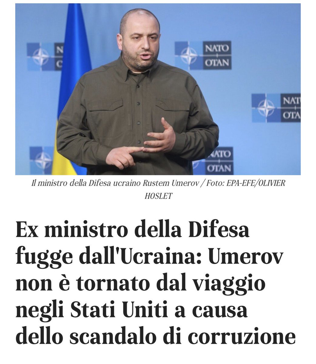 alexiafontana's tweet photo. ❌ MA SIAMO IMPAZZITI???
#Crosetto… #Umerov è fuggito dall’Ucraina a metà novembre quando è stato scoperchiato lo scandalo #corruzione con valige piene di denaro e sanitari d’oro, da #NABU (Ufficio Nazionale Anti-Corruzione) e la #SAPO (Procura Specializzata Anti-Corruzione) gestite dagli americani!!!

Fuggito in #Turchia, si è poi spostato in #USA dove la #CIA lo tiene al guinzaglio.
Umerov é stato nominato da #Zelensky, capo delegazione quando l’altro braccio destro di Zelensky (#Yermak) si è dovuto dimettere travolto dallo scandalo! 

Questa è gente che ha #rapinato il popolo ucraino e tutti gli Stati che li hanno aiutati… altroché “rispetto dei diritti dei cittadini ucraini e del continente” e che nelle intercettazioni parlava di #mazzette milionarie e chiamava Zelensky “Alì Babà”!!! 

E QUI SI FA FINTA DI NIENTE E CI SI SENTE ONORATI DI STARE IN SALOTTO COL #FUGGITIVO #LATITANTE?!? 
(leggete qui sotto il commento del Ministro!)

AVETE PERSO COMPLETAMENTE LA TESTA. 

#Ucraina #CORRUPTION 
#Italia #MinisteroDifesa