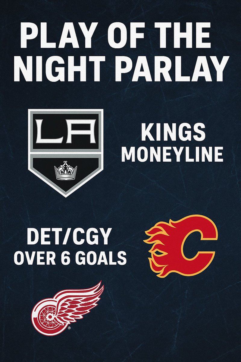 BobLoGrasso's tweet photo. PLAY OF THE NIGHT PARLAY ๐ฅ
Locking in Kings ML + Over 6 Goals (DET/CGY) โ two high-confidence edges, maximum value.
Kings bring the heat. Expect goals. We cash tonight. ๐ธ๐
#NHL #NHLPicks #Parlay #PlayOfTheNight #SportsBetting #HockeyBets #LetsCash #BettingModel #WinTonight https://t.co/RagrgklyLA