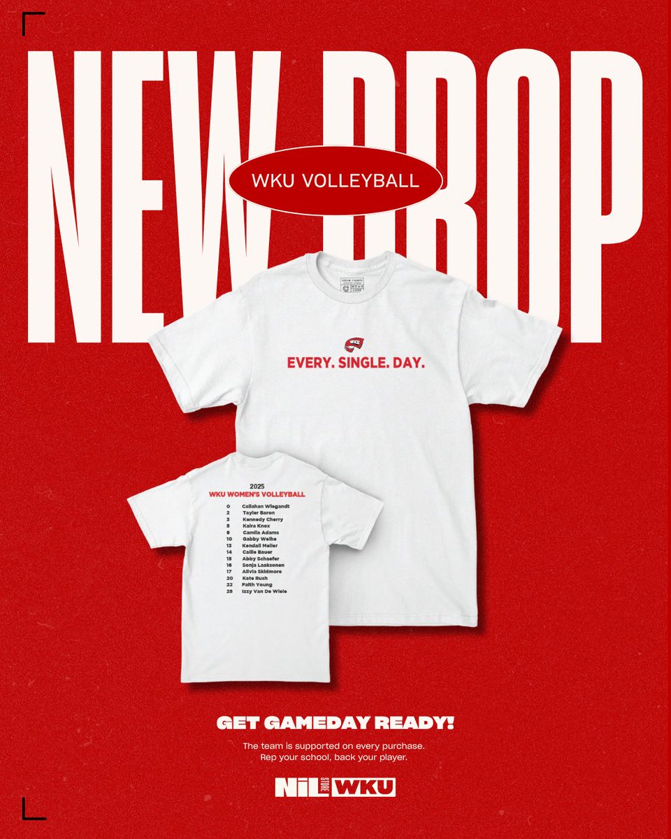 WKUNILStore's tweet image. Exclusive drop to support WKU Volleyball!! There is also a 15% flash sale on JERSEYS until midnight! 
Shop now! 

➡️ nil.store/western-kentuc…