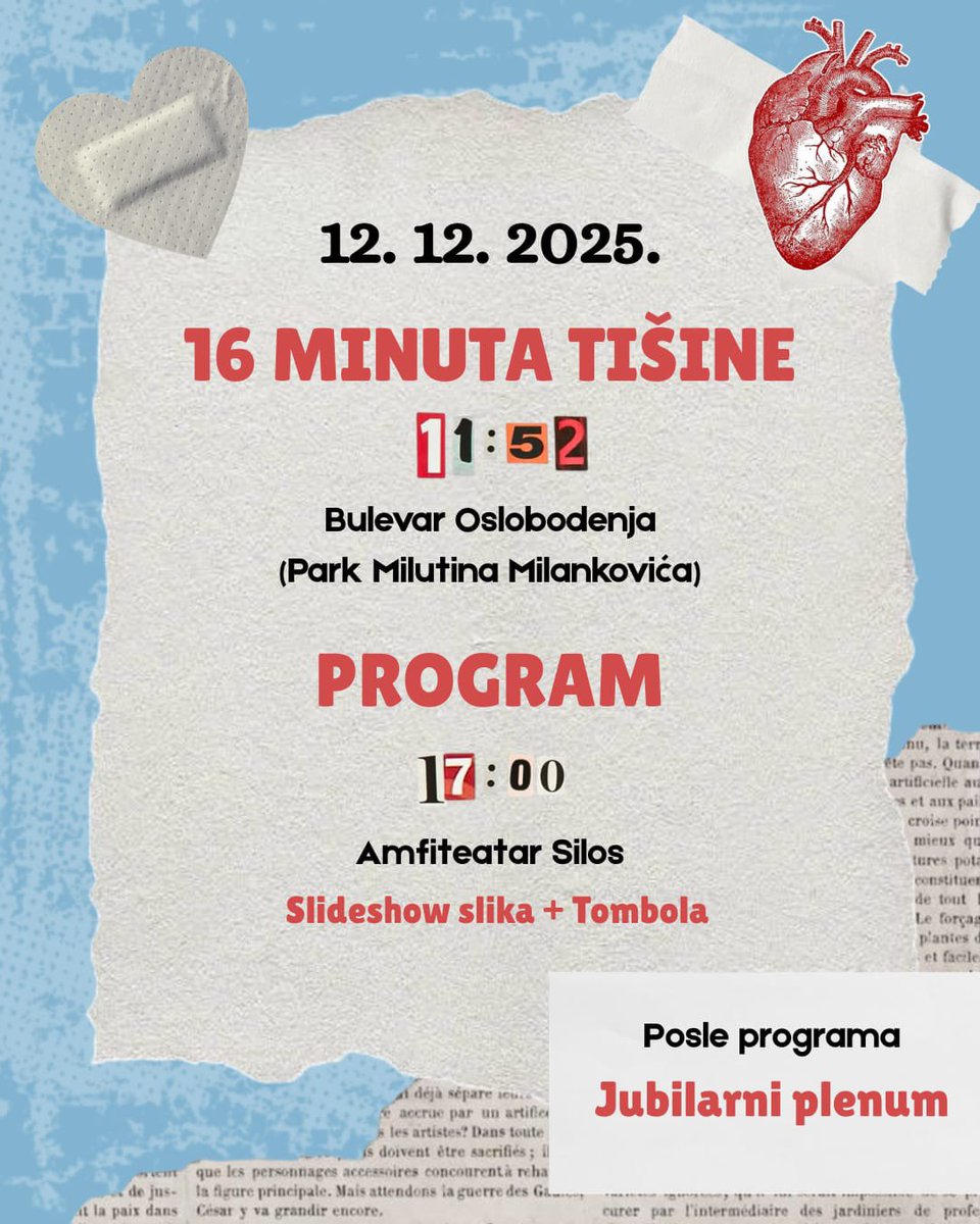 U petak se navršava godinu dana od početka blokade Medicinskog fakulteta. Pozivamo vas da u 11.52 na Bulevaru oslobođenja, kod parka Milutina Milankovića, obeležimo ovaj dan šesnaestominutnim pomenom. Vidimo se!