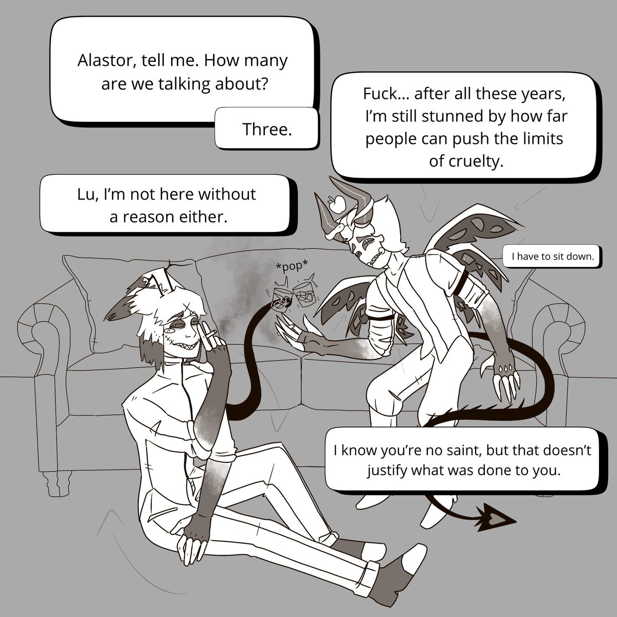 wiktorsg's tweet photo. [Warning: the comic deals with a very sensitive topic]

Part 2
Aversion to touch
#HazbinHotel #Lucifer #Alastor #radioapple https://t.co/vJBFSjxufg