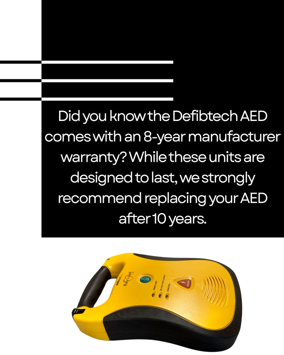 Varsityhts's tweet photo. Is your AED approaching 10 years old? ⏱️⚡

After two battery cycles, reliability naturally declines — making timely replacement essential for a safe, rescue-ready facility.

#AED #AEDSafety #EmergencyPreparedness #WorkplaceSafety #Defibtech #HeartHealth #SafetyTraining https://t.co/hB3RGAKVvZ