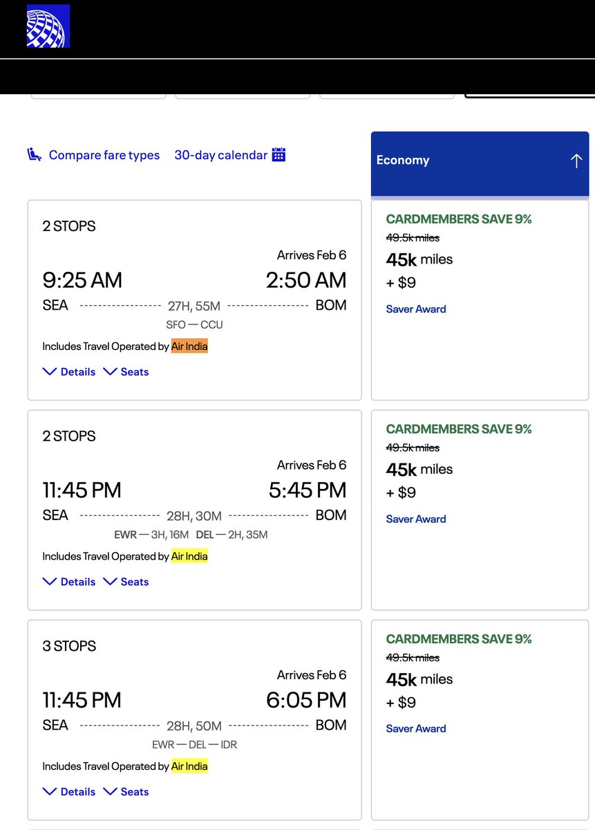 It seems like <a href="/airindia/">Air India</a> (AI) is bookable using <a href="/united/">United Airlines</a> (UA) again
