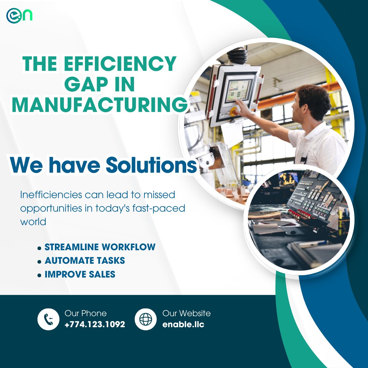 EnableSolution's tweet photo. #Manufacturers, is your team wasting time on manual processes?
Inefficiencies can lead to missed opportunities in today's fast-paced world. 
CRM systems streamline workflows, automate repetitive tasks, and improve sales and production,
 https://t.co/S5eKbce9Yn https://t.co/wRva7DqO0d