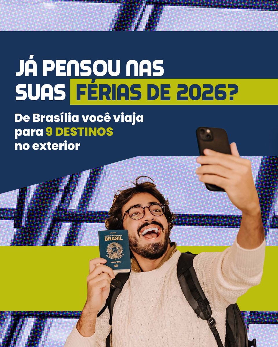 Está na hora de tirar os planos do papel! 🤩

Já pensou nas suas férias de 2026? De Brasília a sua viagem internacional decola sem escalas para 9 destinos incríveis!

Acesse o link e confira: bsb.aero/passageiros/no…