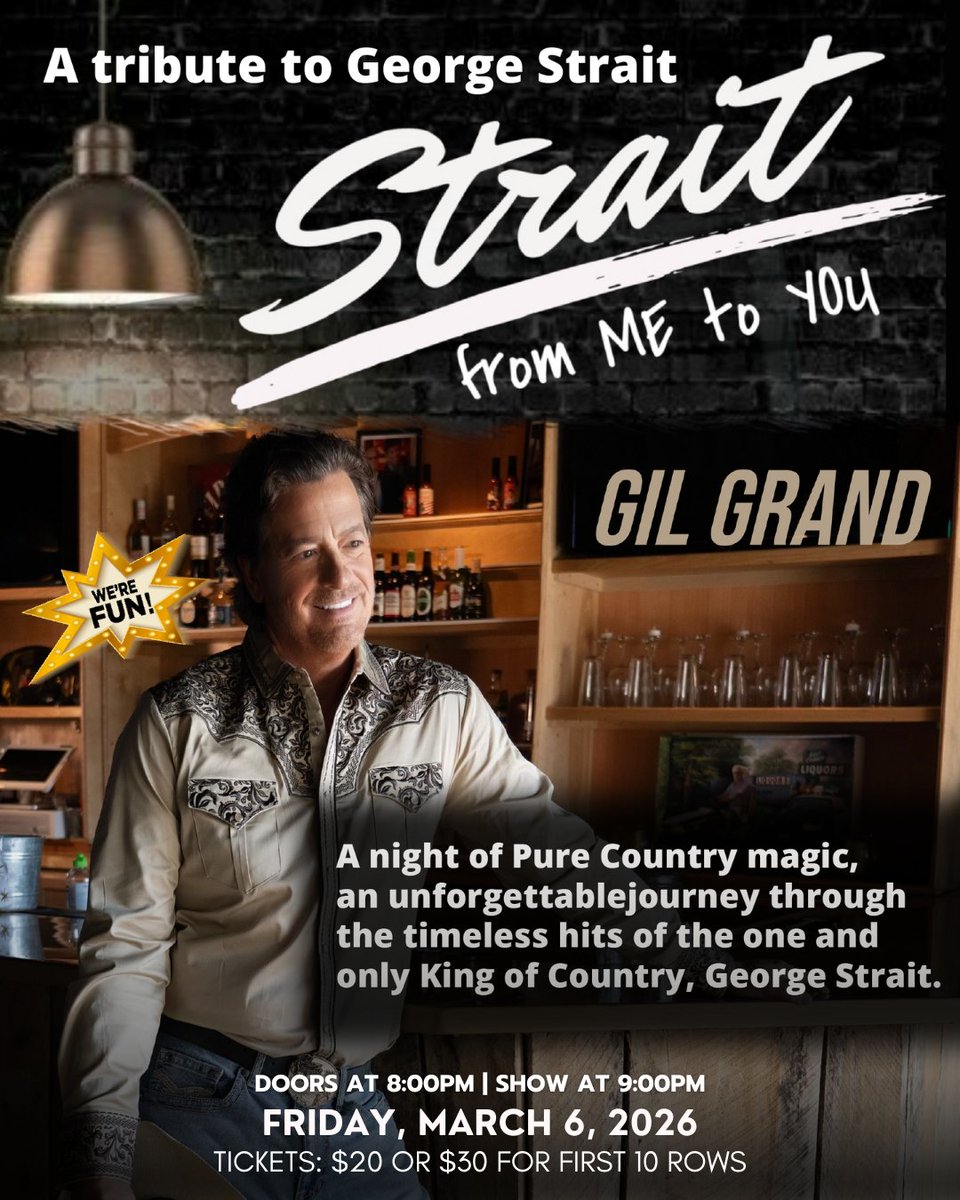 🤠 Experience a night of Pure Country magic - George Strait Tribute!
Join Gil Grand in the Chrome Showroom as he brings the timeless hits of George Strait to life in an unforgettable tribute performance — “Strait From Me to You.”

📅 Friday, March 6, 2026
⏰ Doors 8 PM | Show 9