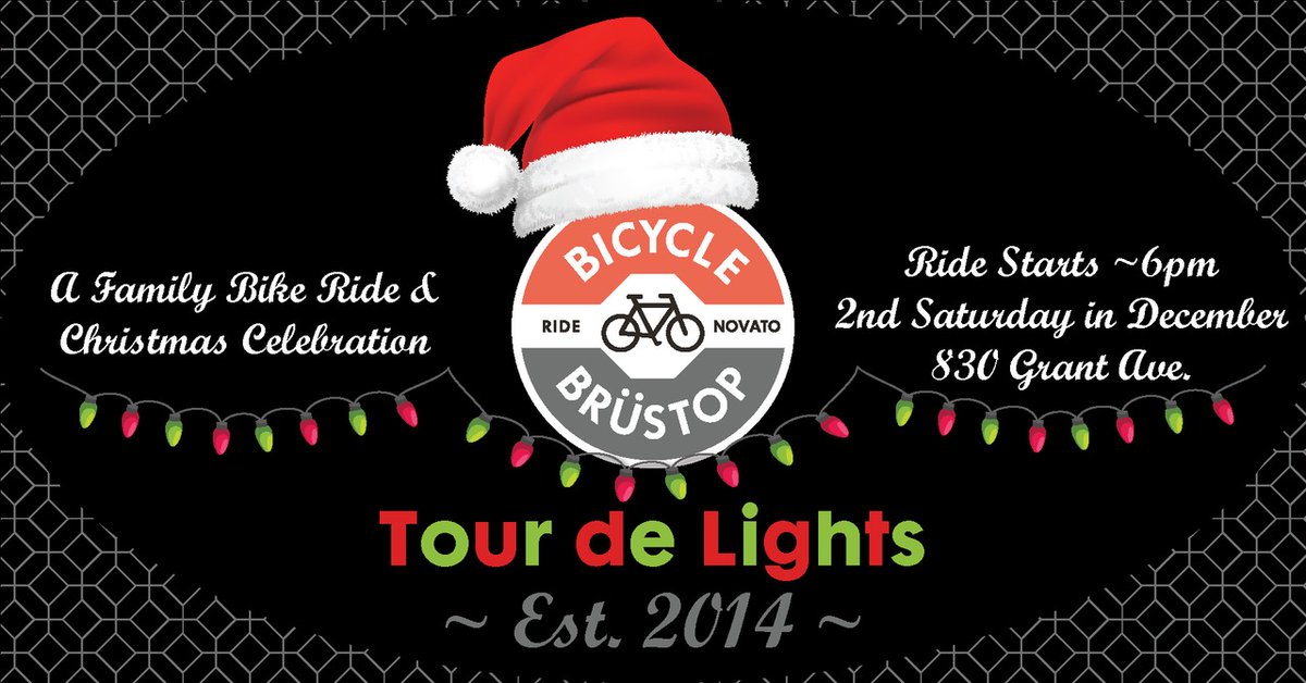 VisitNovato's tweet image. Bring on the holiday cheer, Novato! ✨🚲 Join Bicycle Brüstop for their 10th Annual Tour de Lights on Dec 13 at 830 Grant Ave. Come at 4pm for a “snow” flurry + bike decorating, then roll out around 6pm to tour Novato’s best light displays.
#VisitNovato visitnovato.com/event/bicycle-…