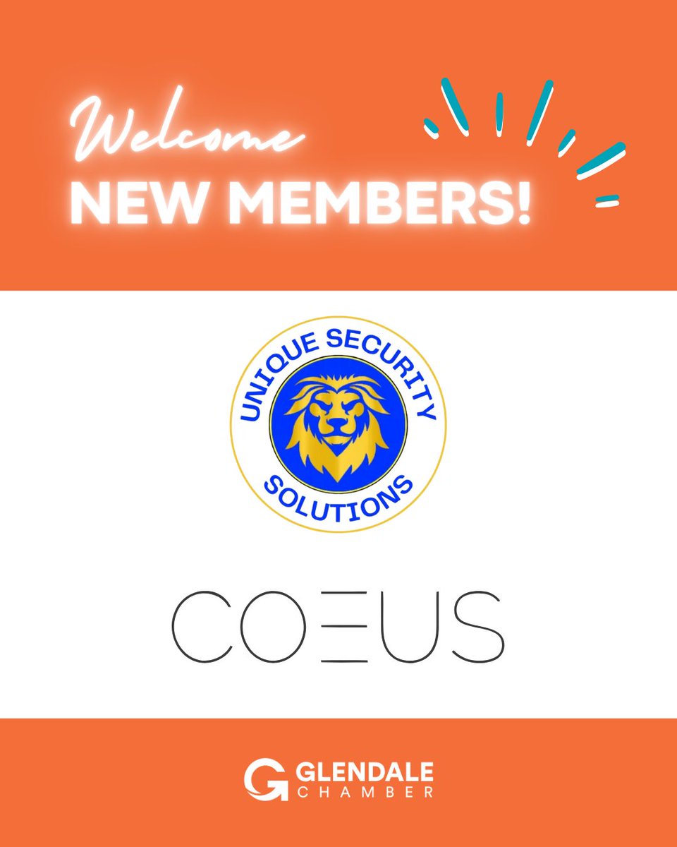New Member Alert ✨

Join us in welcoming two new members to the Glendale Chamber of Commerce!

1️⃣ Unique Security Solutions
2️⃣ Coeus Consulting

Give them a friendly hello and be sure to check out their businesses to learn more about them! ✅