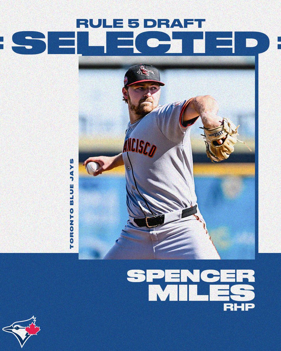 OFFICIAL: We've selected RHP Spencer Miles from the Giants in the MLB phase of the Rule 5 Draft.
Welcome to our #BlueJays family!