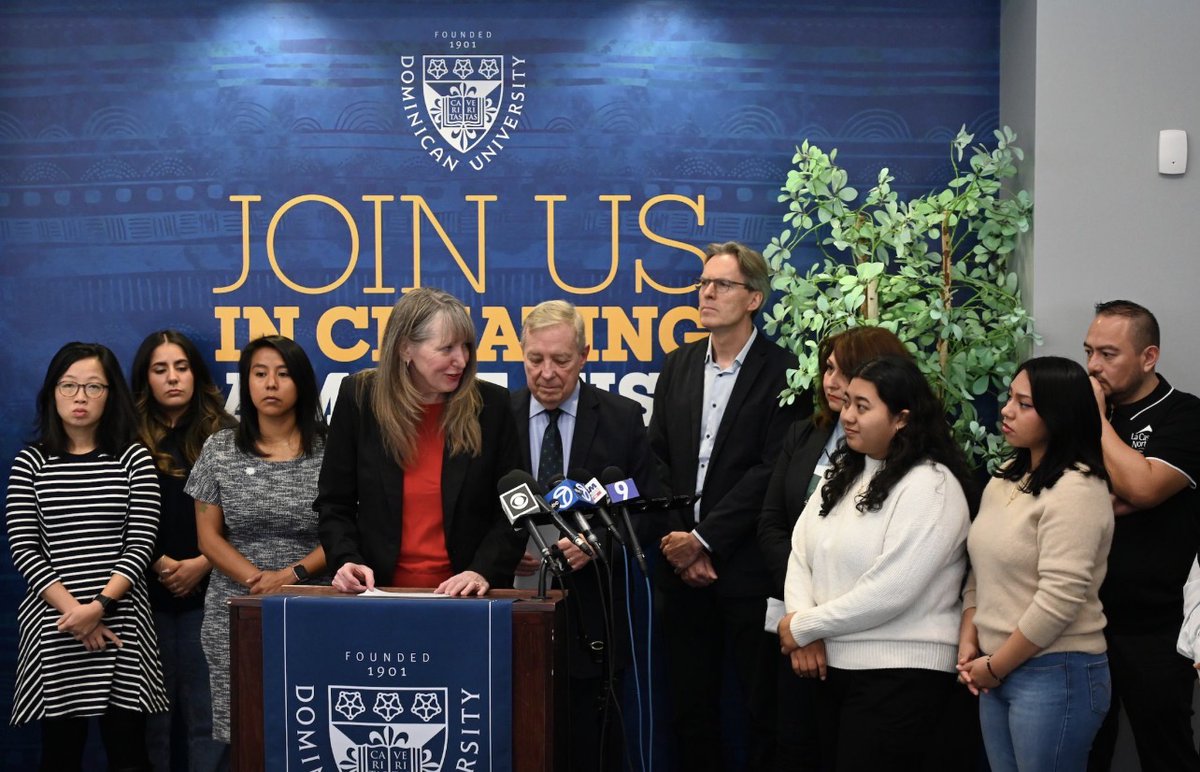 RCASdu's tweet photo. President Glena Temple spoke at a press conference hosted on Dominican University's Chicago Campus, where Senator Dick Durbin introduced the bipartisan Dream Act of 2025. In her remarks, President Temple reaffirmed Dominican University's longstanding mission. https://t.co/xtmOG4XRer