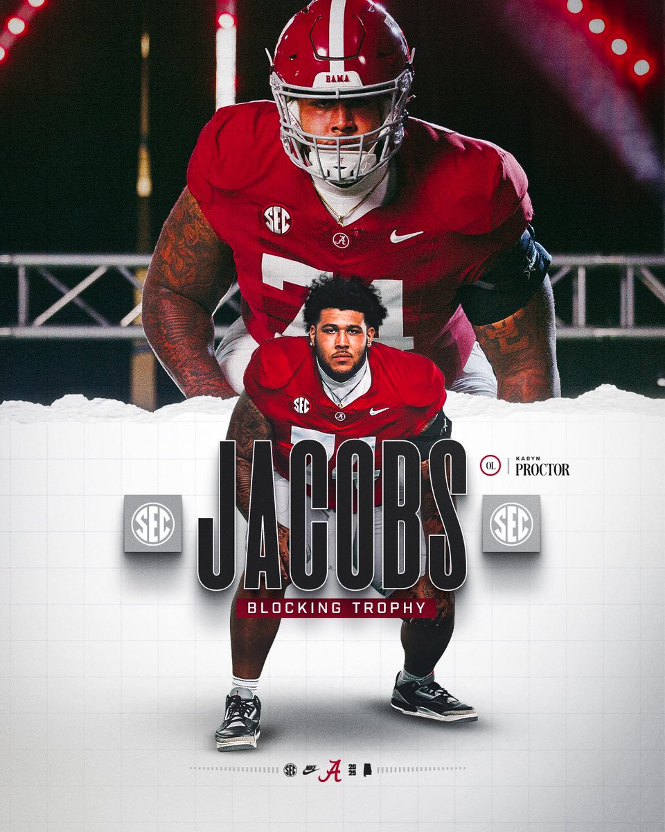 AlabamaFTBL's tweet image. Jacobs Blocking Trophy 🏆 

🔗: bit.ly/4oGyuWx