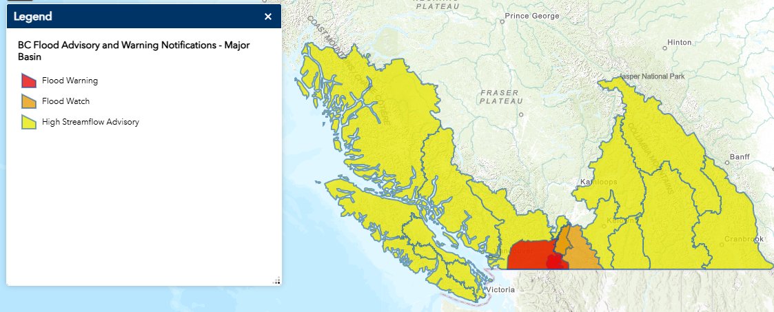 EmergencyInfoBC's tweet photo. The #BCRiver Forecast Centre has:
• Upgraded a High Streamflow Advisory to a Flood Watch for Tulameen River.
• Issued a Flood Watch for Ashnola River & Similkameen River tributaries incl. headwater tributaries south of Princeton and Keremeos.
• Maintained a High Streamflow Advisory for Coldwater River, Central Coast incl. the Kingcome & Wannock Rivers & surrounding basins, South Coast including Howe Sound, North Shore Mountains & Metro #Vancouver & #VancouverIsland
Stay clear of these fast-flowing rivers & potentially unstable riverbanks. More info: https://t.co/KNWKe2yYwl #BCFlood
