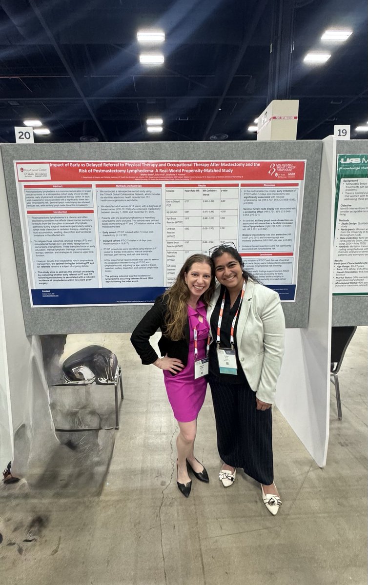 DrSAHaddad's tweet photo. Beyond proud of @Krishnahdoshi on her poster presentation on real world data on the impact of PT/OT referrals on lymphedema at @SABCSSanAntonio! Also my first poster presentation as a senior author! #SABCS25 

@mayscancer 
@LSOM_HemOnc 
@HemOncFellows 
@oncodaily 
@OncoAlert https://t.co/RIQS07MyO3