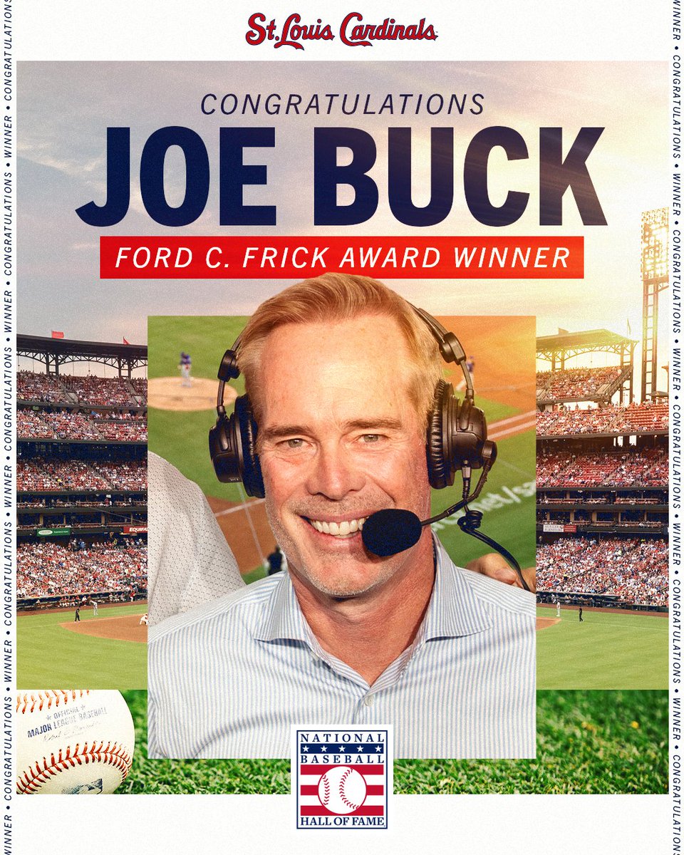 Congratulations to Joe Buck on his selection as the 2026 Ford C. Frick Award recipient presented by the @baseballhall!
A member of the Cardinals broadcast team from 1991-2007, Buck joins his father Jack Buck as the only father/son Frick Award winners in league history!