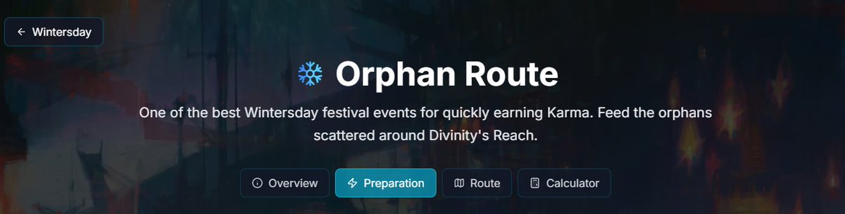 TrueFarming's tweet image. Christmas is here, and with it the​ 𝓞𝓻𝓹𝓱𝓪𝓷 𝓡𝓸𝓾𝓽𝓮 - 𝓝𝓮𝔀 𝓢𝓮𝓬𝓽𝓲𝓸𝓷 : a complete guide for the orphan karma route. Includes route map, tips, and gift calculator with real-time prices and sorting.  

And u know where to find it-&amp;gt; true-farming.com/festivals/wint…
#GW2