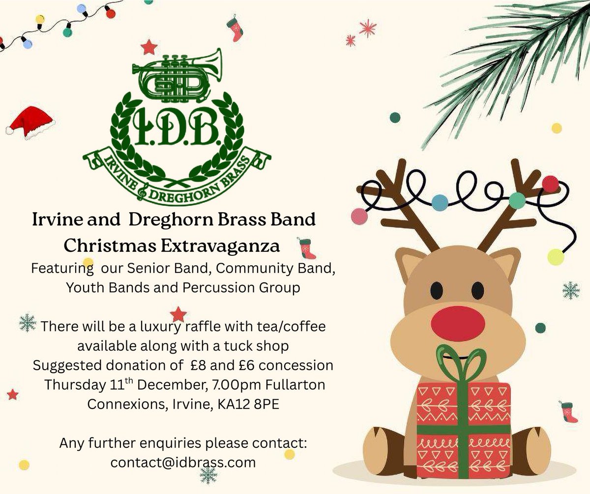 Idbrass's tweet photo. 🎶🎄 It’s almost time! 🎄🎶
Join us TOMORROW at 7pm for our Christmas Concert at Fullarton Connexions.
Bring your friends, family, and festive spirit! 🌟✨ https://t.co/REUBV5sBGh