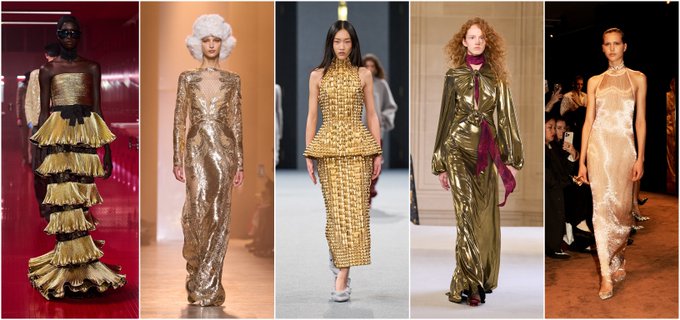 الفستان الذهبي نجم لامع على منصات عروض شتاء 2026. شاهدي أبرز صيحاته #موضة 