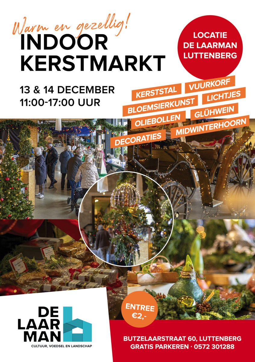 Indoor Kerstmarkt bij Museum De Laarman.
Op 13 en 14 december verandert De Laarman in een sfeervol winterwonderland! Van 11.00 tot 17.00 uur ben je welkom aan de Butzelaarstraat 60 in Luttenberg voor onze vierde indoor kerstmarkt.
Met ruim 30 .......
facebook.com/photo?fbid=171…