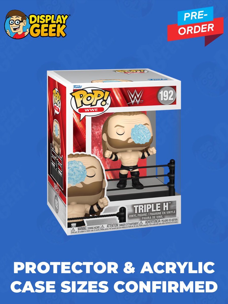 DisplayGeek's tweet photo. Protector sizes confirmed and available for Pre-Order. Pop! WWE Triple H (Ring Entrance).  (Now in 0.60mm Protector OR 3mm Custom Acrylic Case!) 

📦 ETA: Late February 

#DisplayGeek #Funko #FunkoPops #PopProtector #WWE https://t.co/9hzooN7PTK
