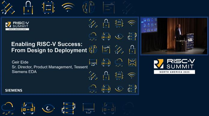 risc_v's tweet photo. @Siemens' Geir Eide presented a #RISCVSummit session on how the company is empowering SoC architects and designers to realize the potential of RISC-V using their latest solutions.
Watch the full session here: https://t.co/1eXYjQG3Dd https://t.co/dnoT0BbRqS