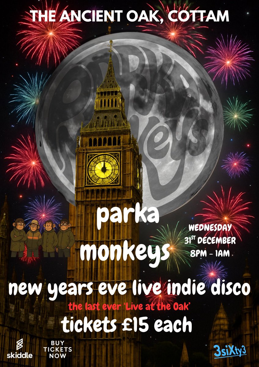 neilinho72's tweet photo. The last ever Live At The Oak, in the @AncientOakEmber function room and we are going out in style.

Parka Monkeys bring their legendary live indie disco to Cottam for a New Years Eve special.

Tickets flying out, only 40 left so be quick

https://t.co/xV8f9nC6Tn https://t.co/qnZ0rg16k8