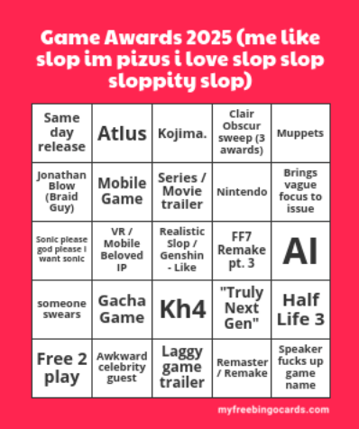 Pizus0's tweet photo. rate my bingo card for the game awards https://t.co/zejSkI3NT9