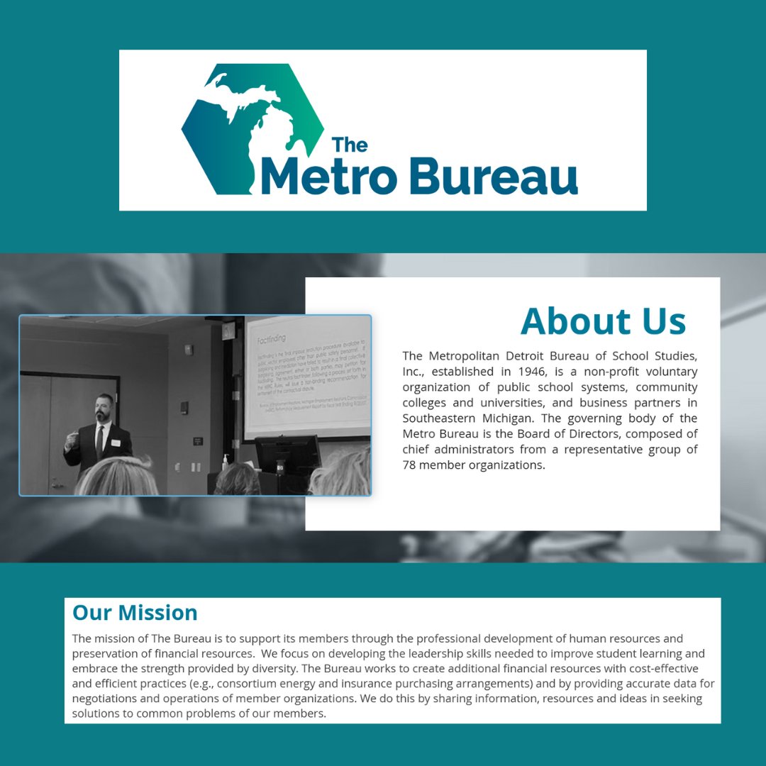 The Metro Bureau has been supporting public education since 1946. 🎓 We partner with school districts across Southeast Michigan, providing research, professional development, and HR services to help schools thrive. Learn more about who we are at metrobureau.org.